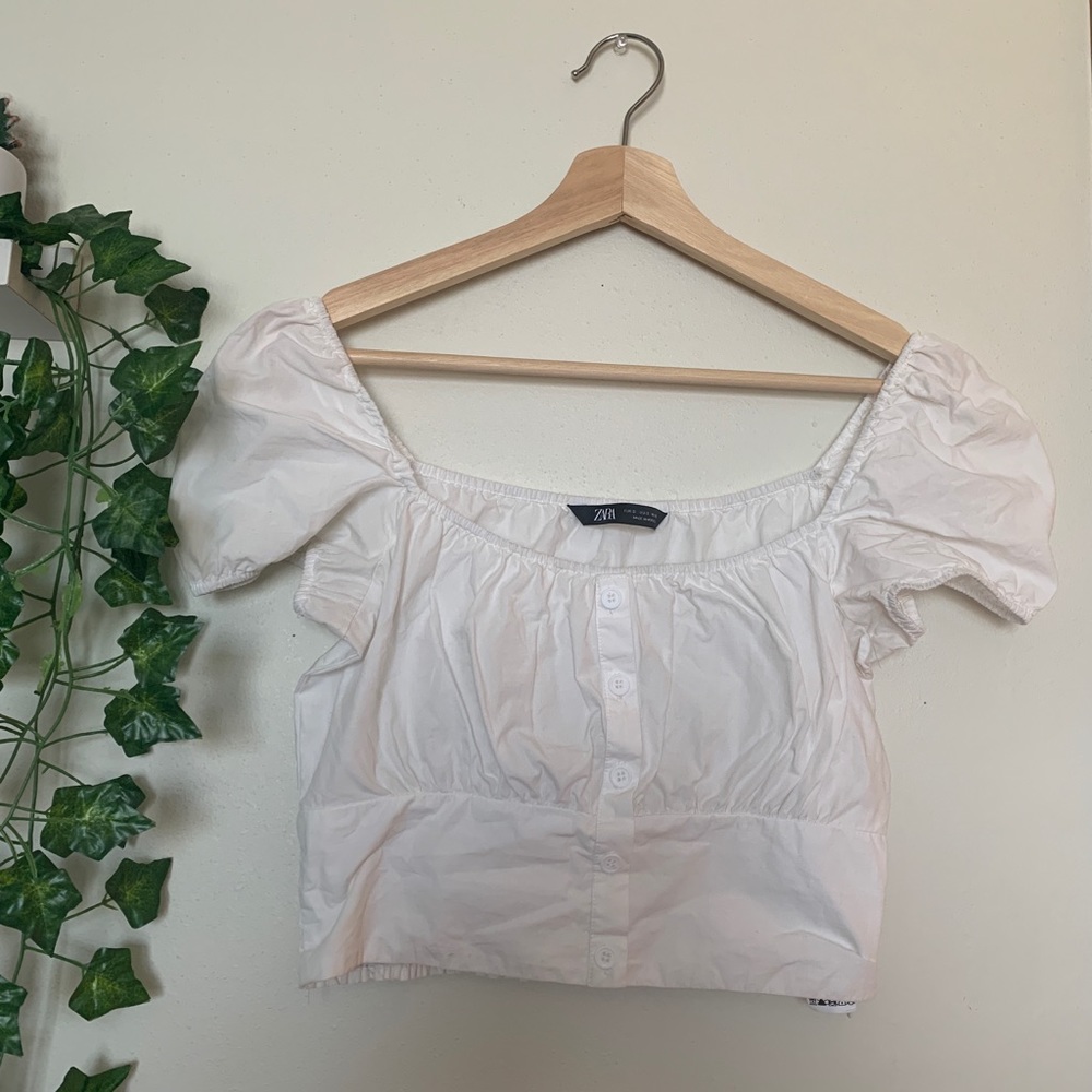 Zara white puff sleeve poplin top